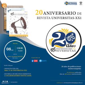 Afiche promocional del 20 Aniversario de Universitas - XXI: Revista de Ciencias Sociales y Humanas